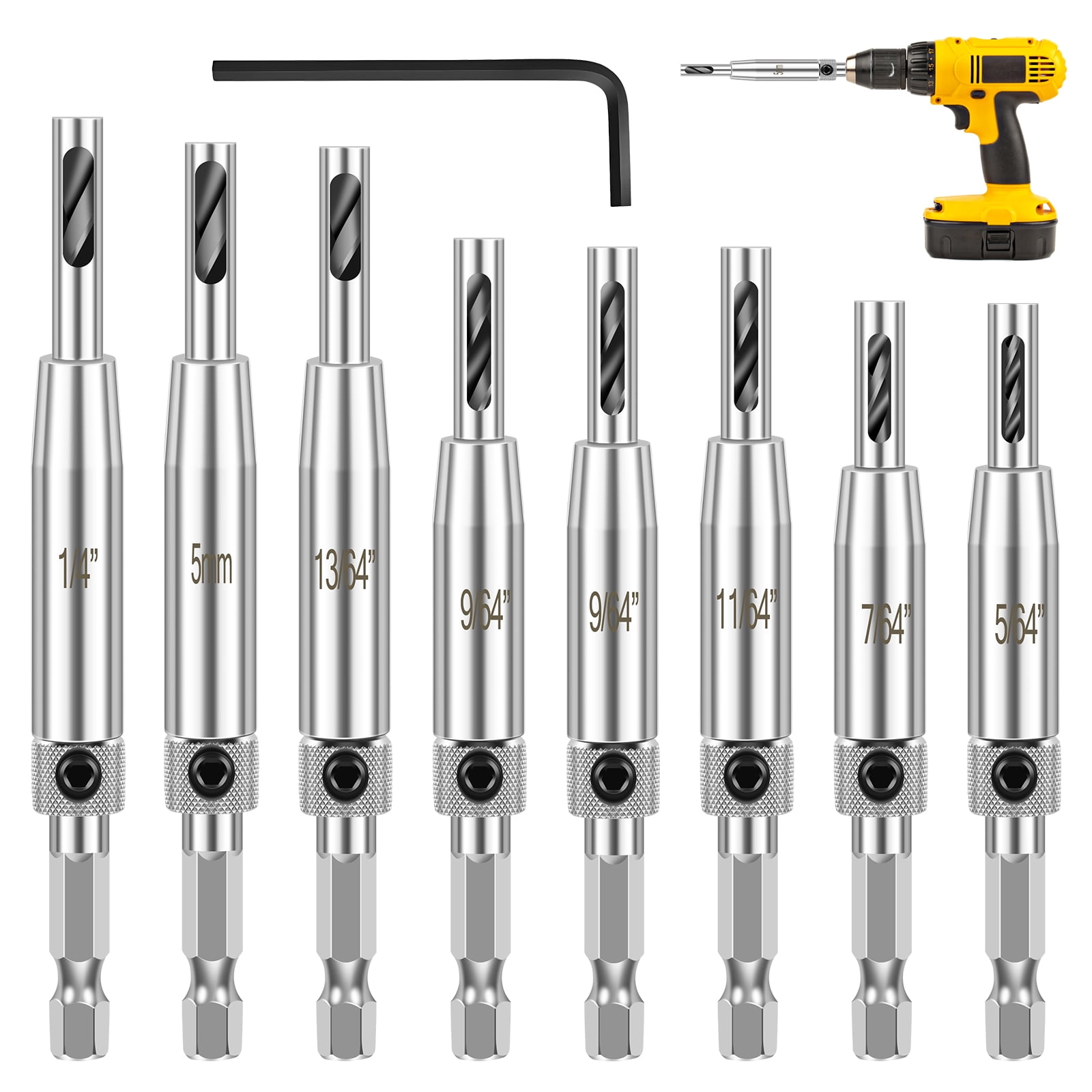 8Pcs Hinge Drill Bit Set High Speed Steel Self Centering Drill Bit Hex