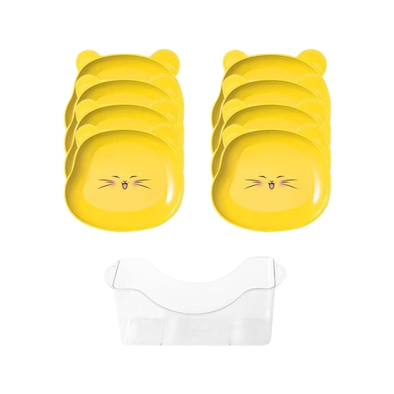 8Pcs Household Bone Spitting Plates with Storage Box, Cat Shaped Plastic Dining Tables Vegetable Bone Spitting Small Plates Trash Cans Creative and Cute (6 Inch, Yellow)