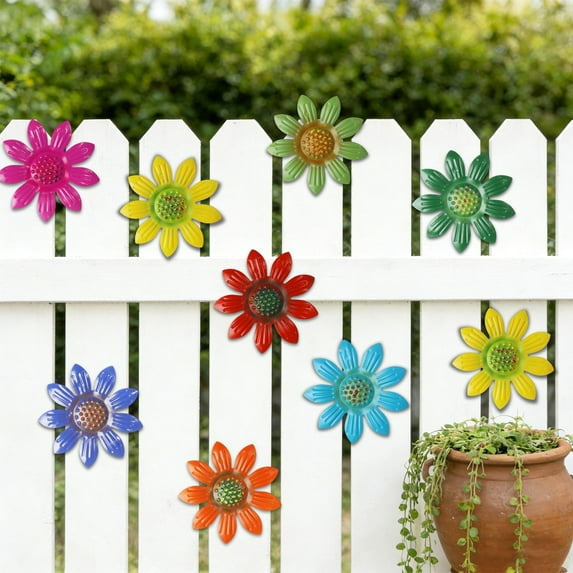 8Pcs Iron Daisy Wall Hanging under $5! Kadlawus Iron Daisy Wall Hanging, Outdoor Garden Decoration, Metal Flower Wall Art, Courtyard Fence Decor, Creative Horticultural Wall Ornament