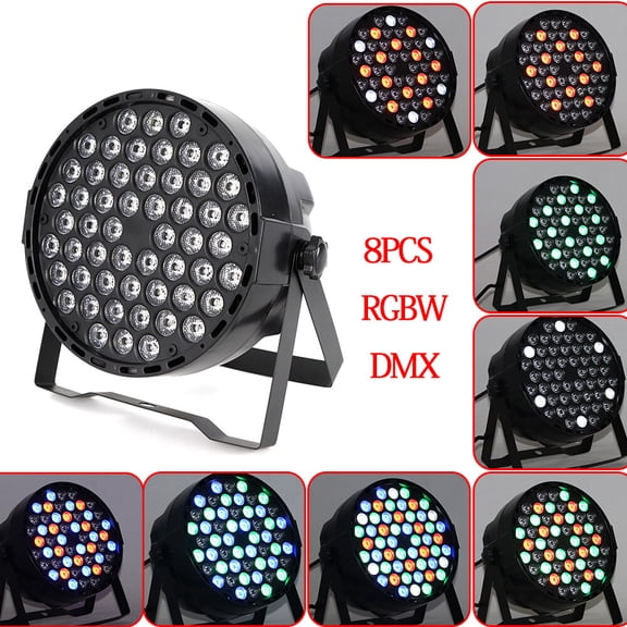 8Pcs LED Stage Lighting 54X3W RGBW Flat Par Can Lamp DJ Disco Party Lights DMX Sound Activated Stage Effect Light for Dance Music Festival Wedding Home Uplighting