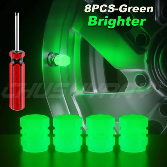 CHUSYYRAY LED Wheel Tire Air Valve Stem Caps Green Light Universal for Motorcycle Car Bicycle 8 Pcs 16.2mm x 7.55mm