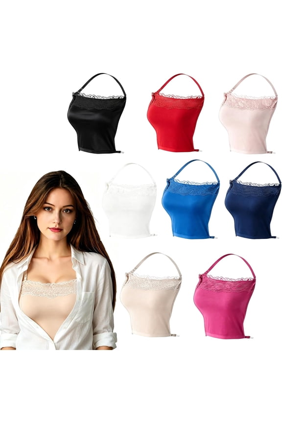 8Pcs Lace Bra Insert Overlay Modesty Panel Vestinserts Camisoles for Women Under Clothes Cleavage Cover Black