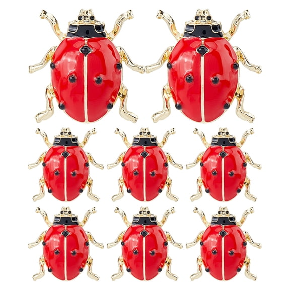 8Pcs Ladybug Alloy Enamel Lapel Pins for Backpack Clothes Red 28x28.5mm for DIY