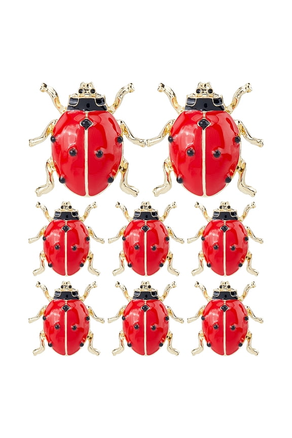 8Pcs Ladybug Alloy Enamel Lapel Pins for Backpack Clothes Red 28x28.5mm