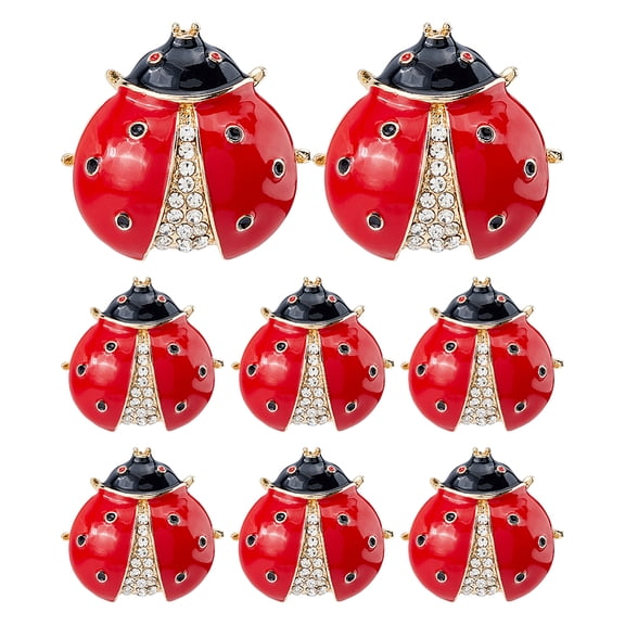 8Pcs Ladybug Enamel Pins Alloy Rhinestone Lapel Pins for Backpack Clothes Red 25.5x27.5mm for DIY