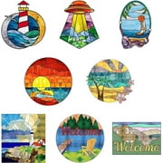 8Pcs Landscape Window Stickers Scenery Static Cling Glass Sticker Double-Sided Decals Decor PVC Art for Home Nursery Bedroom Bathroom Glass Door Decorations(Lighthouse Sea Lake Mountains)