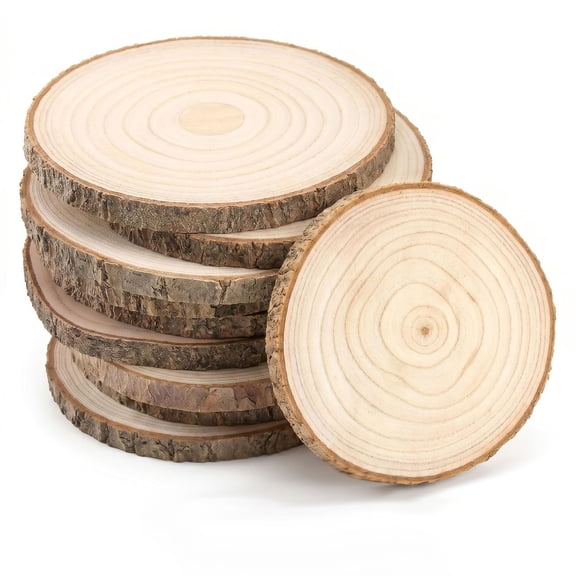 8Pcs Large Unfinished Wood Slices, 8-9 Inch Natural Wood Circles with Visible Grain, Raw Wood Rounds for Crafts, Wedding Centerpieces, Table Decor, Rustic Home Dcor, Painting & Staining Projects
