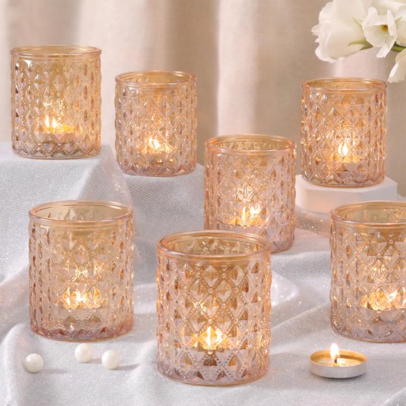 8Pcs Large Votive Candle Holders Gold Tea Light Candle Holders Glass Candle Holder for Wedding, Bridal Shower,Table Centerpiece,Party, Home Decor A101