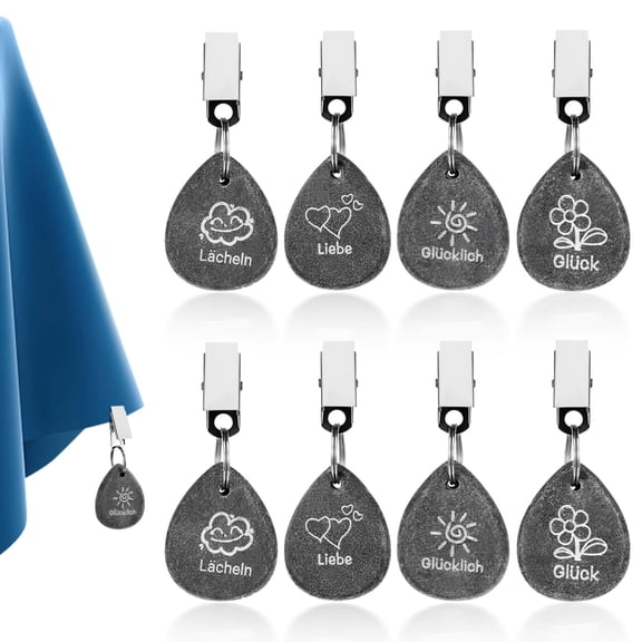 8Pcs Marble Tablecloth Weights with Engravings, Heavy Clip-on Pendants for Outdoor Tables, Picnic, Garden Events, Weather Resistant Table Decor