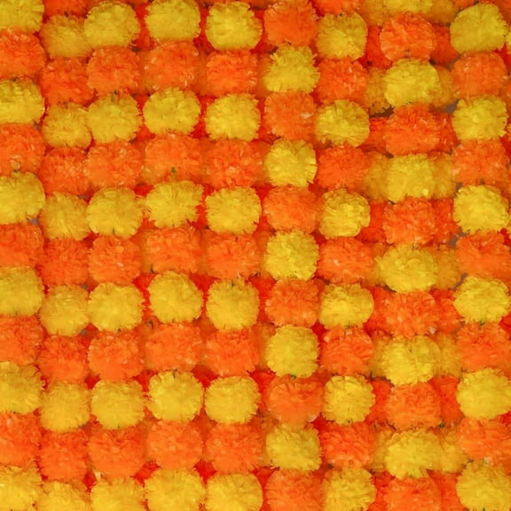 8Pcs Marigold Garland for Diwali Decoration Pooja Decoration Items Indian Artificial Marigold Flowers for Pooj Dia De Los Muertos Varalakshmi Day of The Dead(4.9ft/Pcs, Yellow and Prange)
