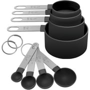 8Pcs Measuring Cups Set Measuring Spoons Set, Nesting Measure Cups with Stainless Steel Handle, For Measuring Dry and Liquid Ingredients Small Teaspoon with Plastic Head (Black)