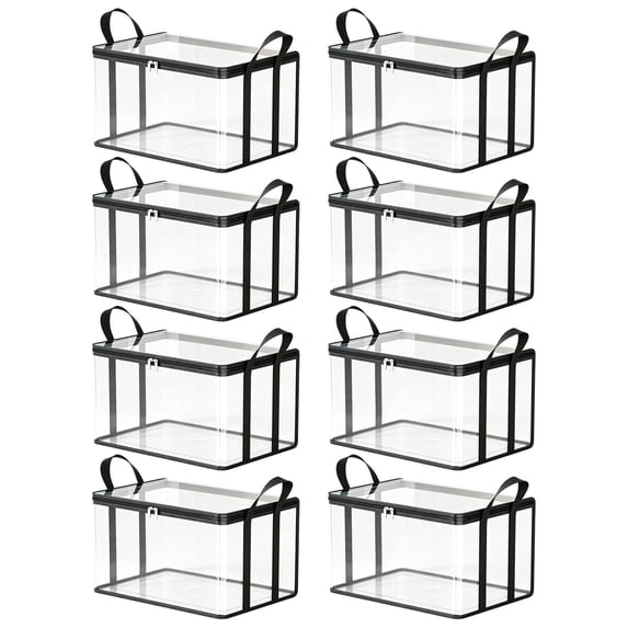 8Pcs Medium Clear Storage Bag with Reinforced Handles and Zipper Lid, Heavy Duty Transparent Storage Tote for Clothes, Bedding, Dorm Essentials, Closet Organization, Moving and Packing Supplies