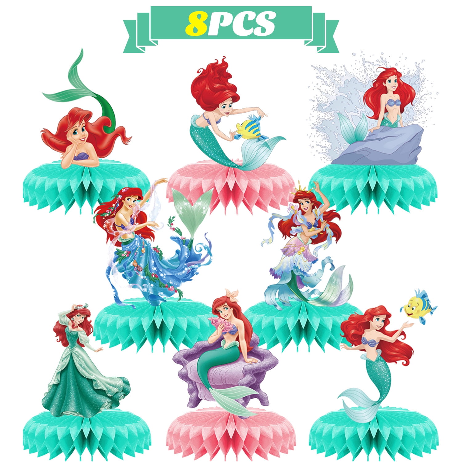 8Pcs Mermaid Birthday Decorations Honeycomb Centerpiece for Kids
