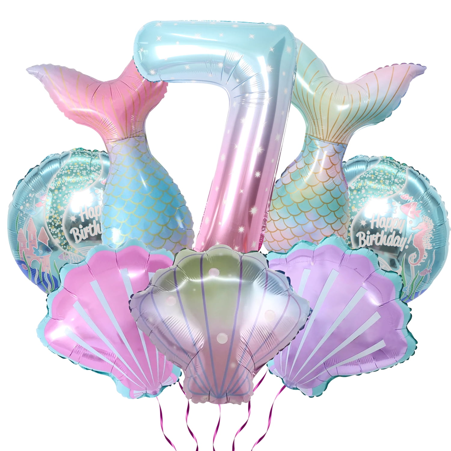 8Pcs Mermaid Party Decorations Balloons - Large Number 7 Balloon, Foil ...