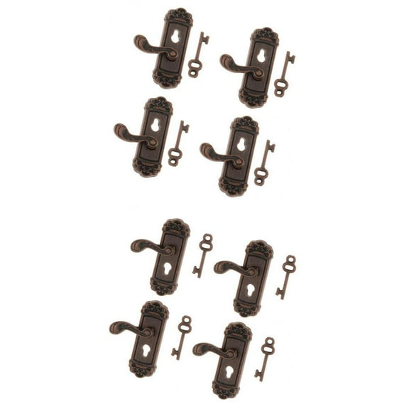 8Pcs Metal Doors Knob Plate Keys Dollhouse Miniature Right Left Handle 1:12