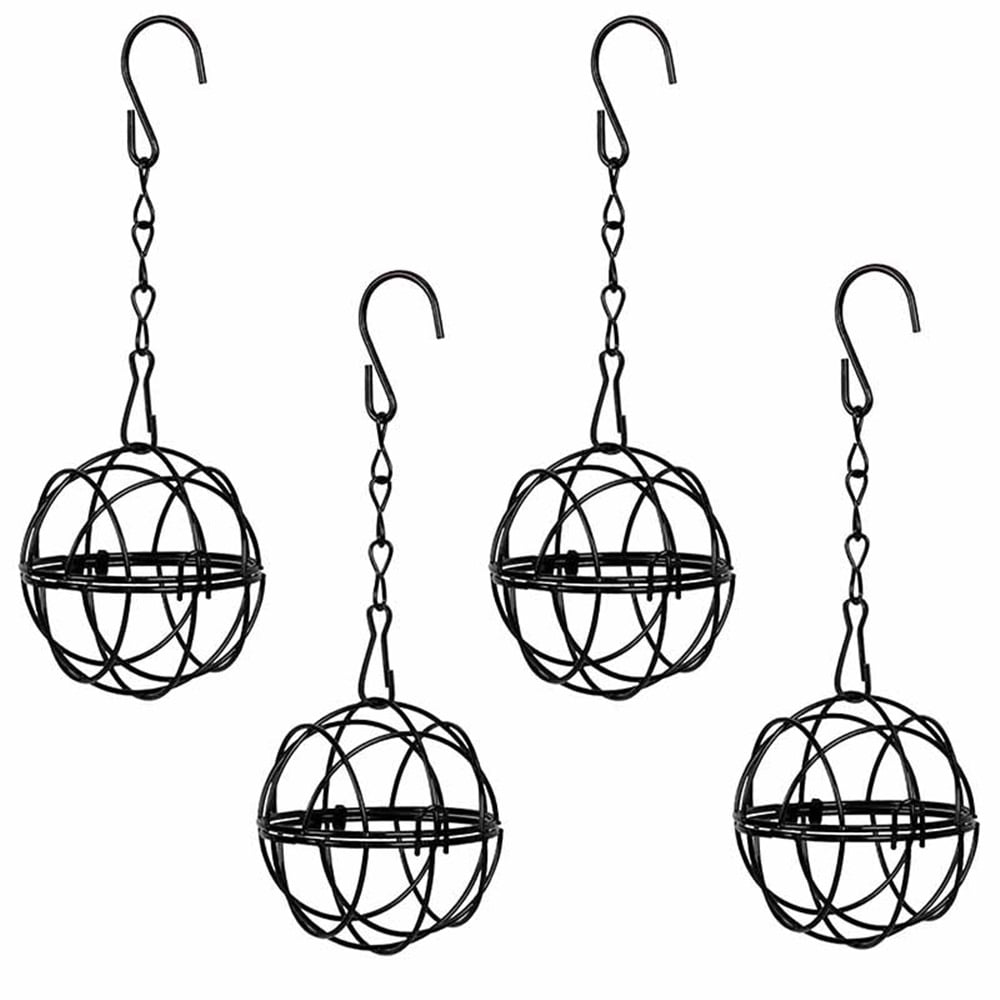 8Pcs Metal Hummingbird Feeders for Outdoors Hanging - Round Suet Ball Squirrel Proof Bird Feeders, Bird Watching Gifts for Wild Birds Outdoor Garden Window (Black)