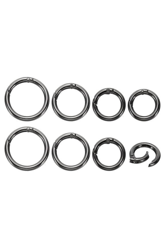 8Pcs Metal Spring O Rings, 4 Size Round Key Ring Clip Zinc Alloy Trigger Snap Hook Keychain Buckle for DIY Keychain Handbag Purses Dog Leashes, Dark Gray