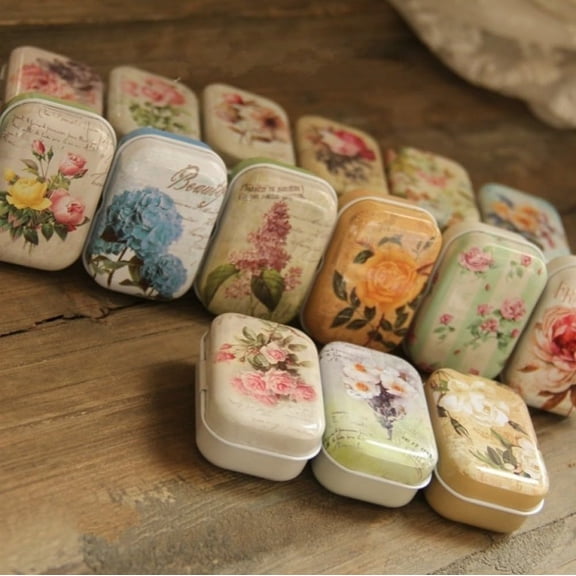 8Pcs Mini Flower Tin Trinket Jewelry Organizer Storage Box Decorative Boxes Small Metal Tins with Hinged Lids Portable Box Containers Small Storage Kit,Easter Basket Stuffers