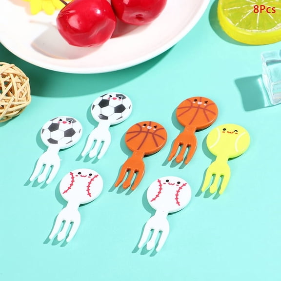 8Pcs Mini Football Sport Fruit Fork Cartoon Snack Cake Dessert Food Toothp FrAL
