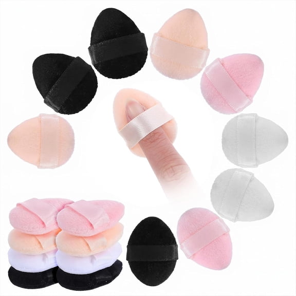 8Pcs Mini Powder Puff for Women Girls, 4 Color Velour Finger Setting Powder Puffs for Face Small Powder Finger Puffs Triangle Makeup Puffs for Foundation Setting Cushion Puff