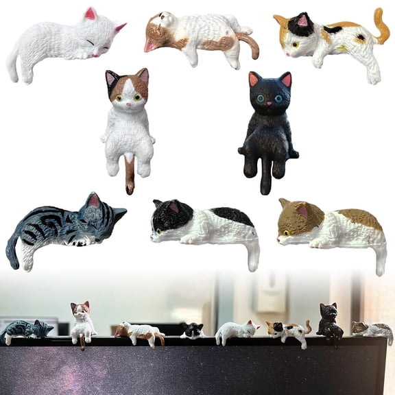 8Pcs Mini Resin Cat Car Interior Accessories Dashboard Decor Ornaments, for Office Desk and Computer Monitor
