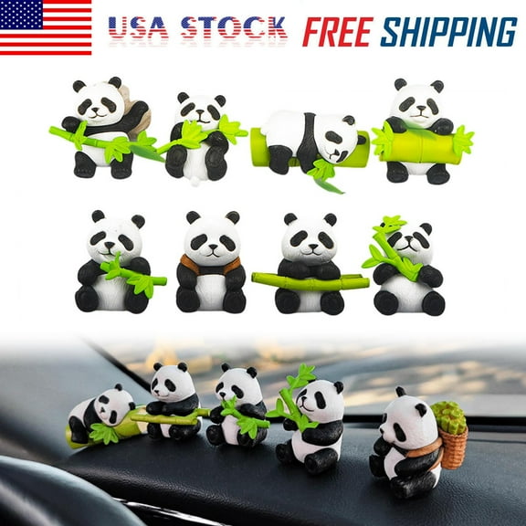8Pcs Miniature Panda Figurines Resin Panda Statue Sculpture Landscape Decoration Mini Animals Miniature Figurines for Fairy Gardens, Micro Landscapes Office Home Cake Decor