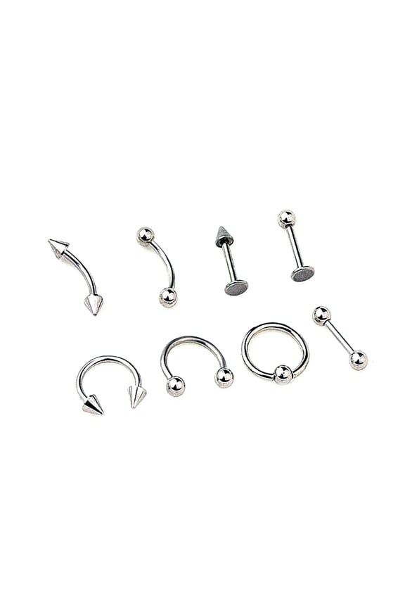 8Pcs Mixed Style Lip Tongue Eyebrow Nose Ring Barbell Body Piercing Jewelry