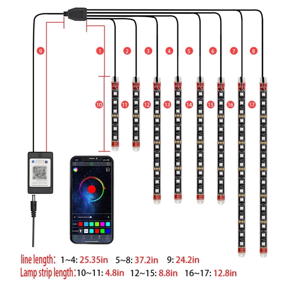 8Pcs Motorcycle Light Strips RGB Underglow Atmosphere Lamp App Control Waterproof