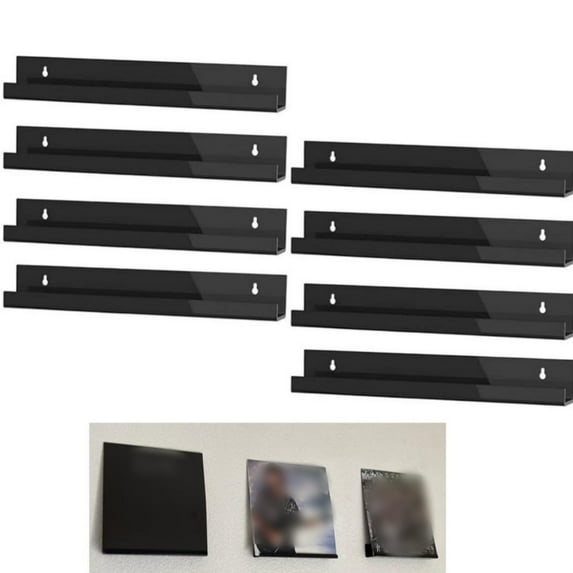 8Pcs Multi-Functional Acrylic Display Holder, Jademall 12inch Album Record Vinyl Records Floating Shelves, Hanging Wall Mounted Display Shelf for Picture Books, Records, Toys, Cosmetics - Black