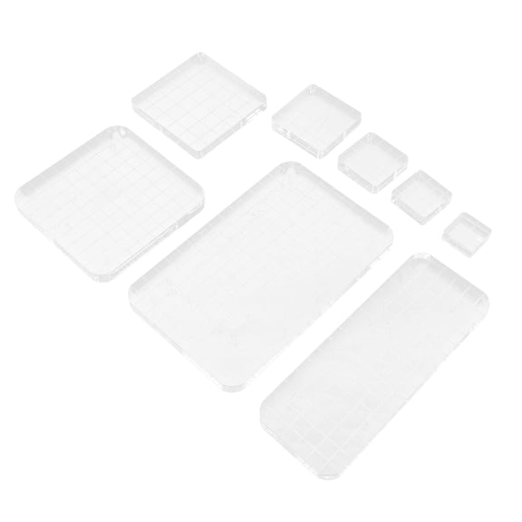 8Pcs Multi Size Transparent Acrylic Stamp Blocks with Grid Lines for DIY Craft Stamping