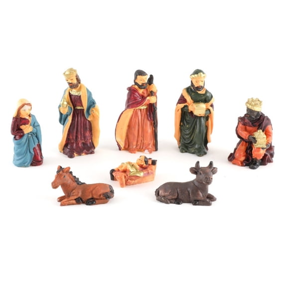 8Pcs Nativity Set Hand-Painted Resin Holy Family Figurines - Complete Christmas Nativity Scene with Angel, 3 Kings, Shepherds & Animals for Tabletop Mantel Home Decor and Gift Giving