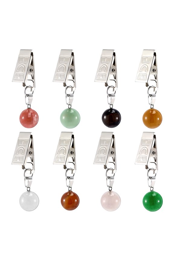 8Pcs Natural Gemstone Tablecloth Weights Table Cloth Pendants with Iron Clip 55mm