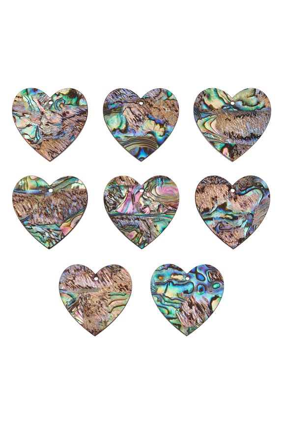 8Pcs Natural Paua Shell/Abalone Shell Pendants with Resin Back Heart Charms 30x30x2mm Hole: 1.6mm