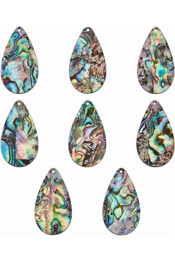 8Pcs Natural Paua Shell/Abalone Shell Pendants with Resin Back Teardrop Charms 35x19x2mm Hole: 1.6mm creative