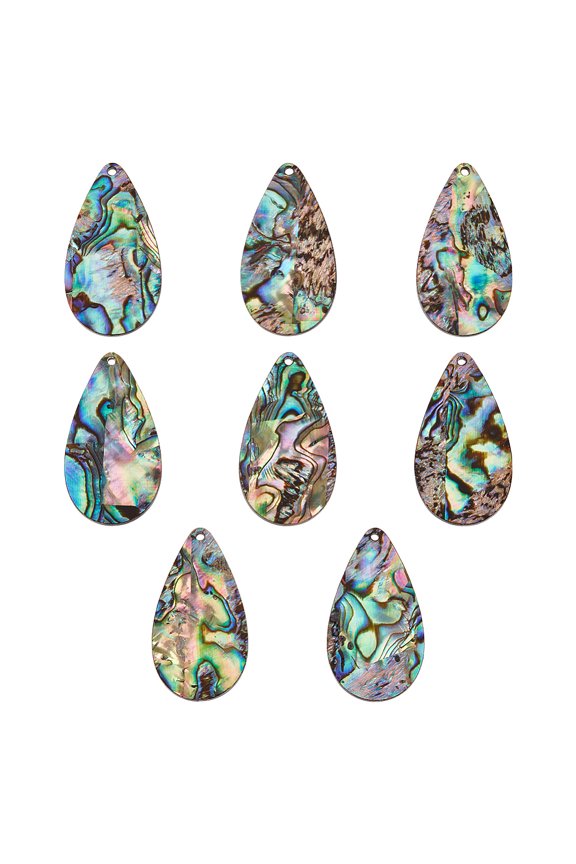 8Pcs Natural Paua Shell/Abalone Shell Pendants with Resin Back Teardrop Charms 35x19x2mm Hole: 1.6mm