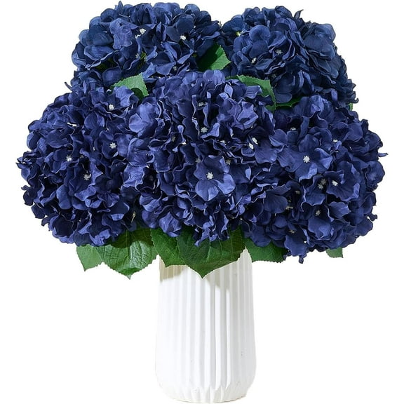8Pcs Navy Blue Fake Flowers Silk Hydrangea Artificial Flowers Bouquets Faux Hydrangea Stems for Home Table Centerpieces Wedding Party Decoration