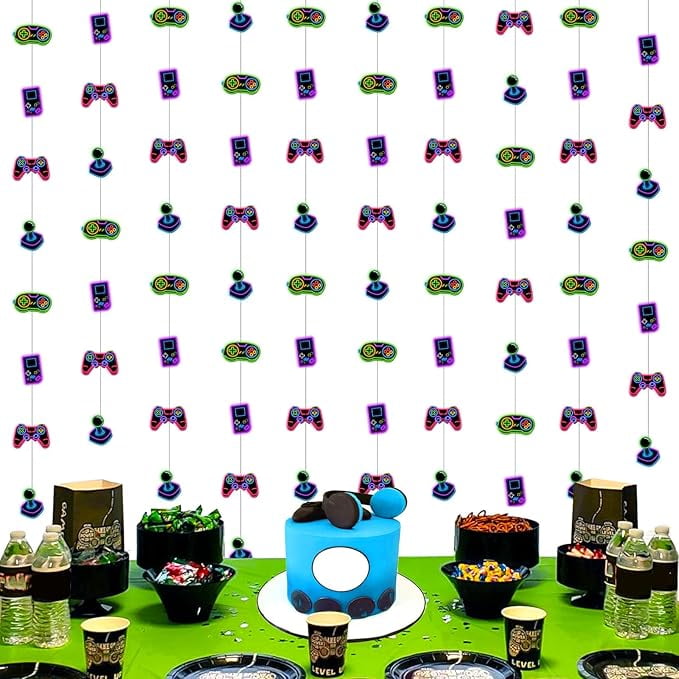 8Pcs Neon Video Game Theme Streamers Garlands Banners for Boy - Game Ceiling Wall Hanging Decors Colorful Gaming Birthday Baby Shower Party Decorations Photo Booth Props…