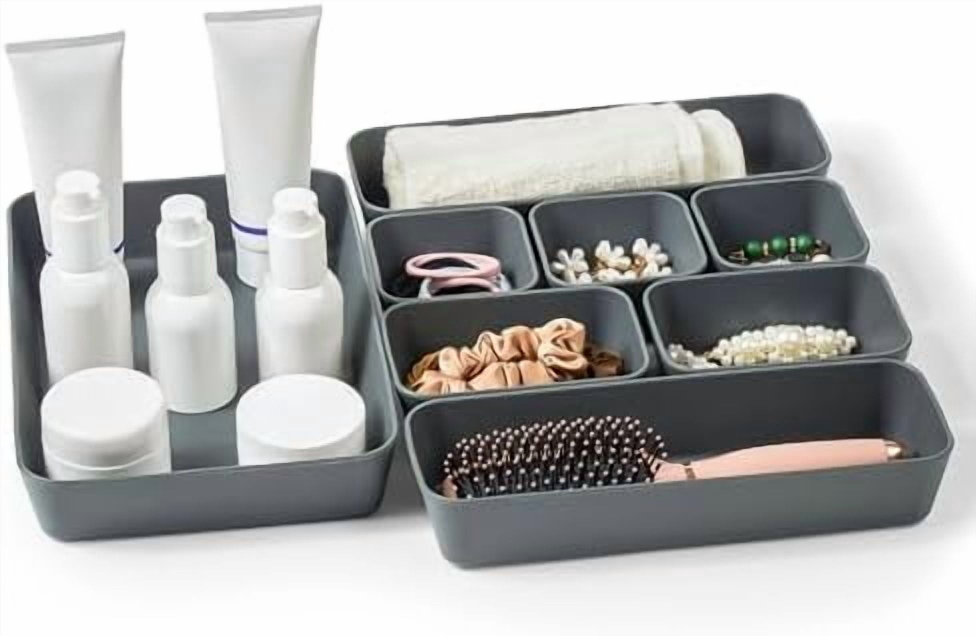 8Pcs Nesting Silicone Drawer Organizer Trays, 4 Size Versatile Vanity ...