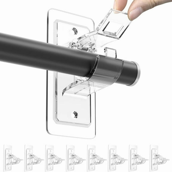 8Pcs No Drill Curtain Rod Brackets, Curtain Hangers, Nail Free Adjustable Curtain Rod Holder for Bedroom Bathroom A