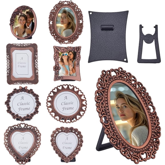 8Pcs One-Inch Vintage Picture Frame Alloy Mini Photo Frame Tiny Metal DIY Photo Frames Retro Mini Picture Frames for Tabletop Display Red