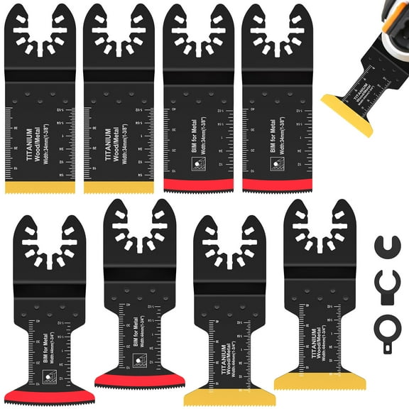 8Pcs Oscillating Saw Blade Set Titanium Bimetal Oscillating Multitool Blade Precise Cut Oscillating Tool Blade Universal Curved Edge Multi Tool Blade for Cutting Metal Nail Screw