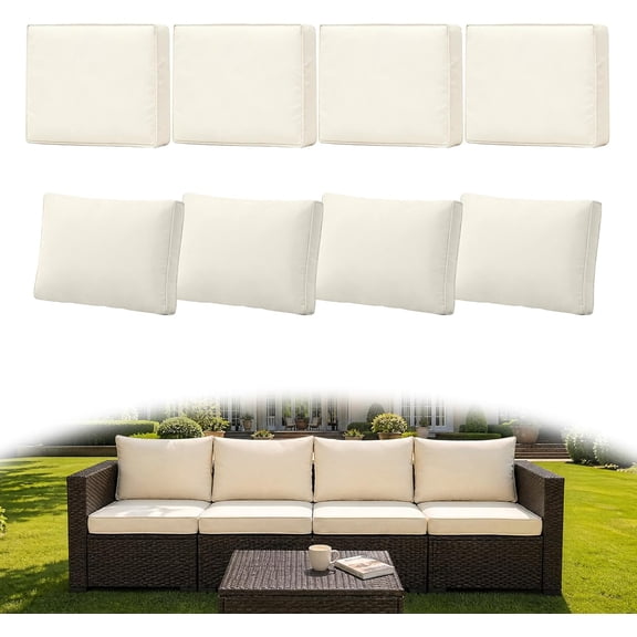 8Pcs Outdoor Couch Cushion Covers with Zipper, Water-Resistant Patio Covers, Max Compatible 25.6x25.6x4 Inch Cushion, Full Coverage, Non-Stretch, UV-Resistant, Only Cover