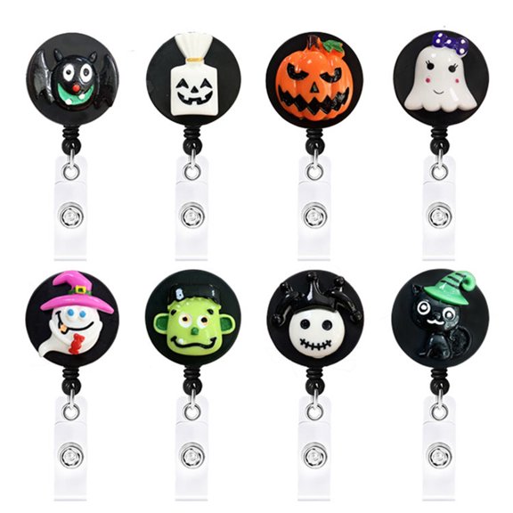 8Pcs Cute Retractable ID Badge Holder Set Halloween Decorations for Nurse Doctor