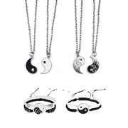 8Pcs Pairing Necklace Set Suitable for Couples Yin and Yang Tai Chi Adjustable Rope Bracelet and Ring Suitable for Boyfriend Girlfriend