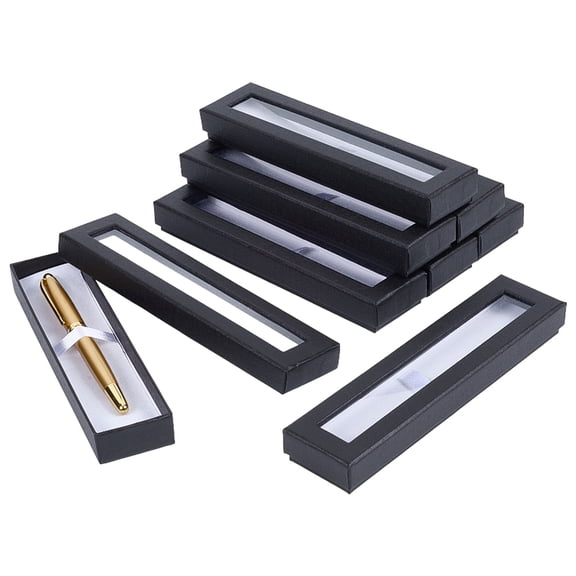 8Pcs Paper Pen Box Rectangle with Window Black 17.5x4.4x2.2cm