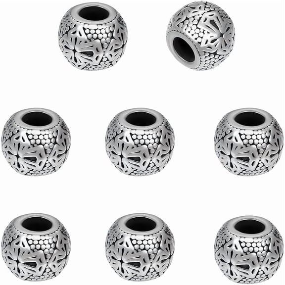 8Pcs Paracord Beads Stainless Steel Round European Beads Silver Rondelle with Large Hole Spacer Beadsfor Hair Beard Bracelets Jewelry Making 13.5mm in Diameter colorful