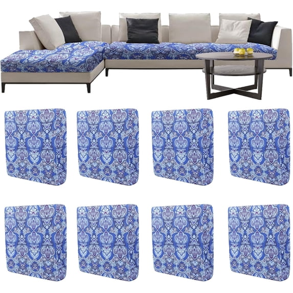 8Pcs Patio Cushion Stretch Covers, Outdoor Cushion Cover Replacement, Yard Sofa Couch Slipcovers for Patio Furniture Cushion Covers, Outdoor Waterproof Soft Flexibility Protector