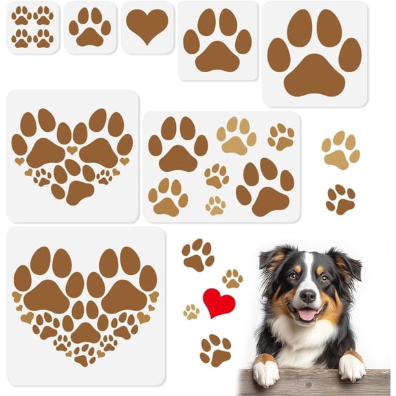 8Pcs Paw Print Stencils for Painting Reusable Cat Dog Paw Stencil Drawing Templates DIY Craft Paint Templates for Wall Home Decor Wood Burning Canvas Journal Card