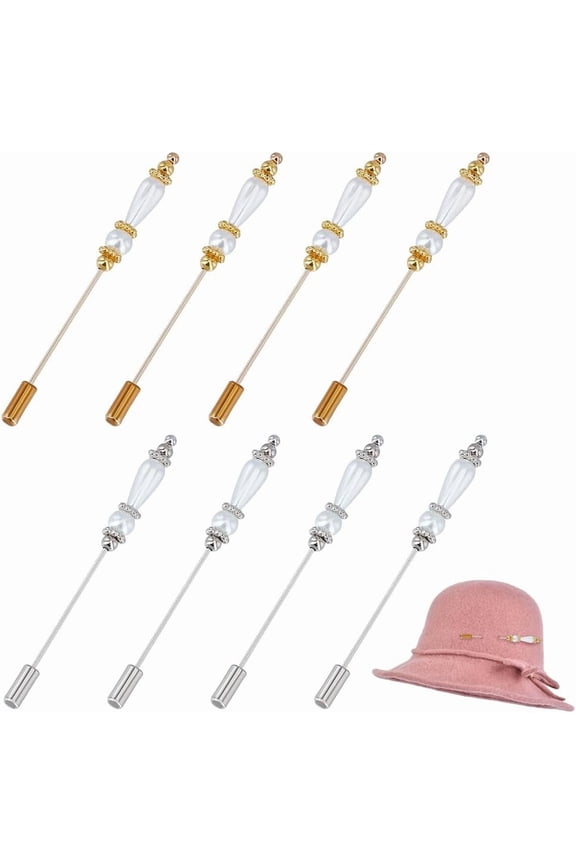 8Pcs Pearl Hat Pin 2.9 Inch Platinum/Gold Lapel Pin