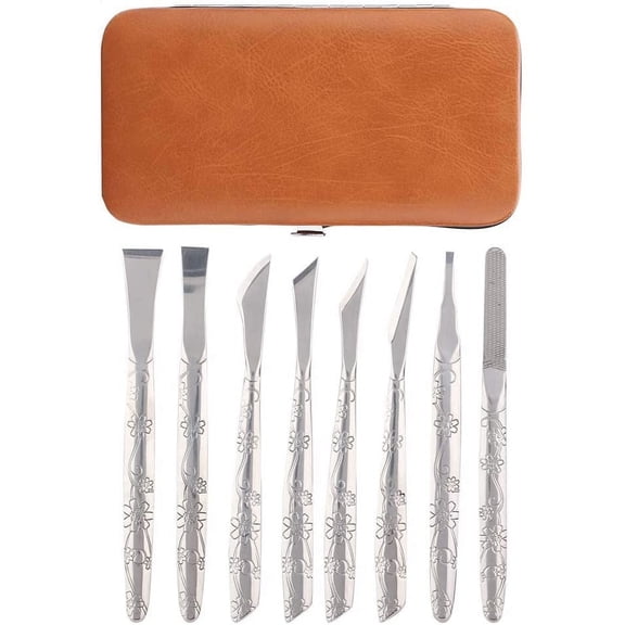 8Pcs Pedicure Tools Set,Stainless Steel Foot File Dead Skin Horny Remover Foot Callus Shaver with PU Leather Case for Travel & Home